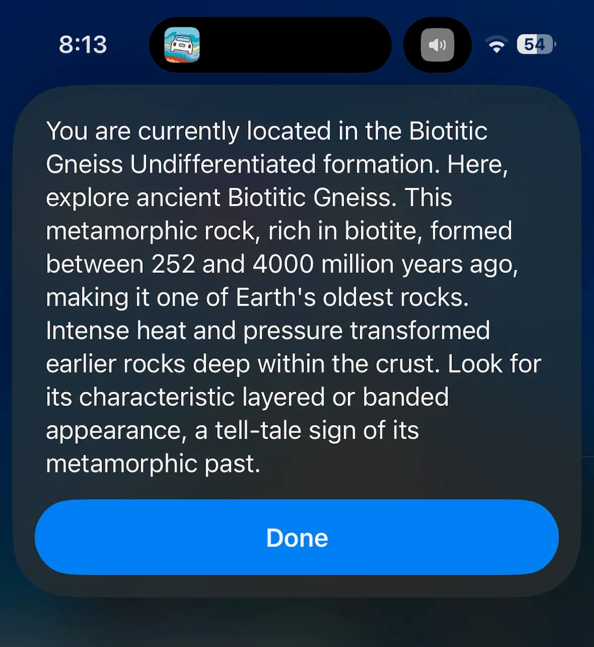 Siri showing geological information from Backseat Geologist