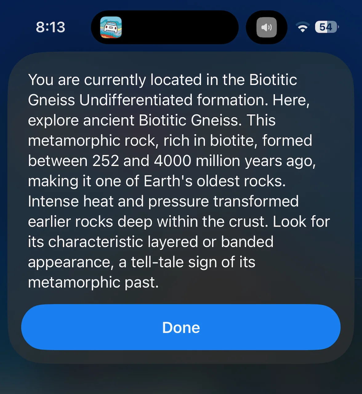 Siri showing geological information from Backseat Geologist