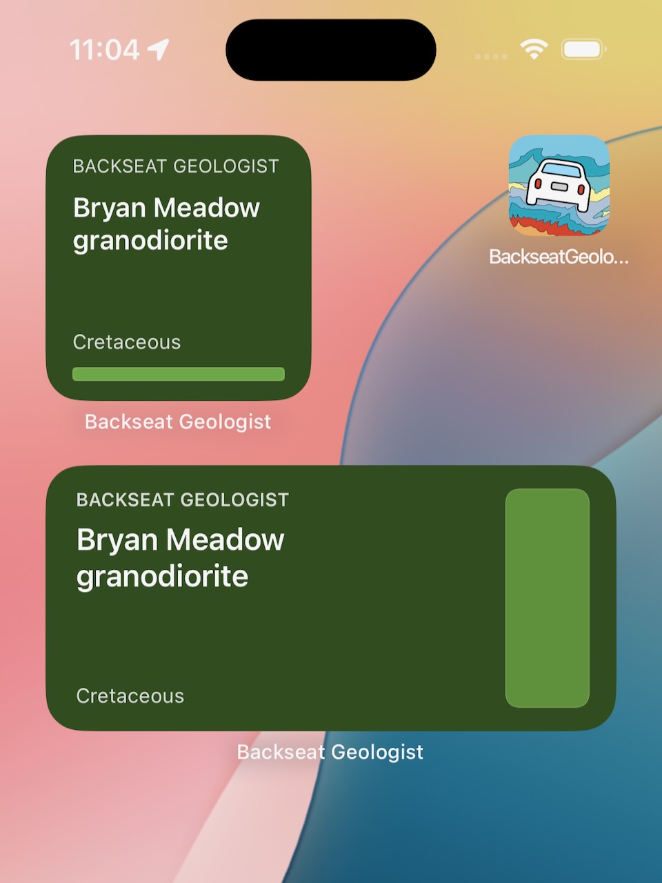 Widget showing geological information from Backseat Geologist